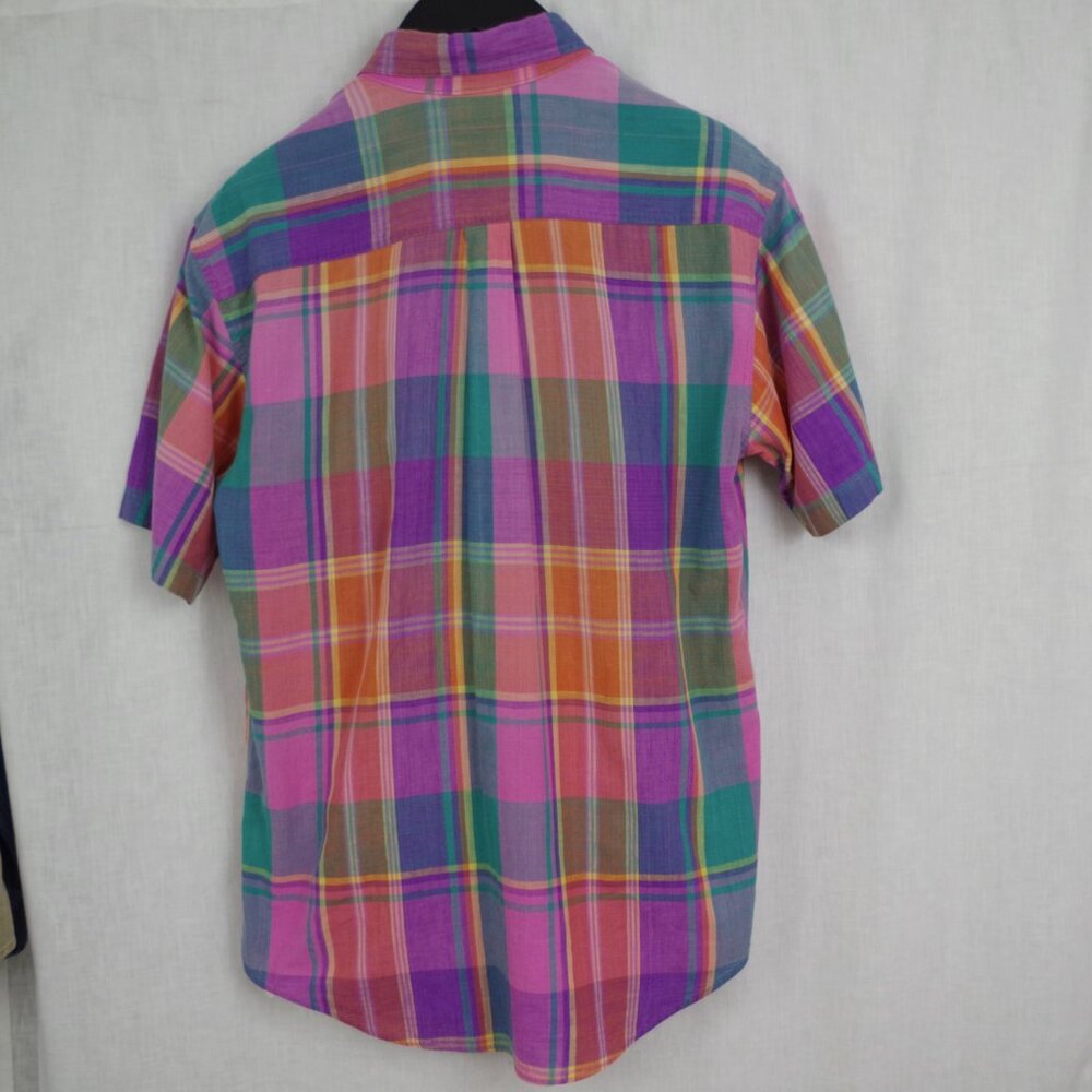 2 USA Made EMS Short Sleeve Madras Plaid Cotton Button Down Collared Shirts - Picture 5 of 12